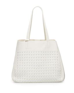 Olivia Tonal Studded Tote Bag, White