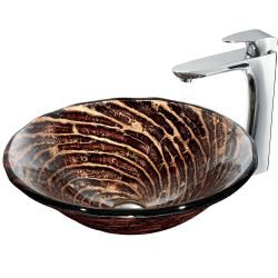 Vigo Chocolate Caramel Swirl Scratch resistant Glass Vessel Sink And Faucet Set In Chrome