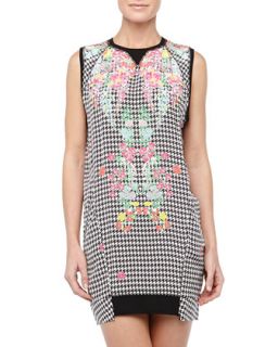 Eye Dazzler Houndstooth/Floral Bubble Dress, Black/White