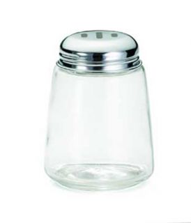 Tablecraft 8 oz Cheese Shaker w/ Modern Glass, Chrome Plated Slotted Top
