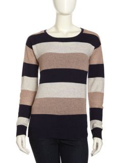 Striped Mix Knit Sweater, Heather/Biscuit/Navy