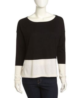 Colorblock Slouchy Sweater, Black/Cream