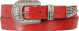 Womens Journee Collection Rhinestone Buckle Skinny Belt   Red Belts