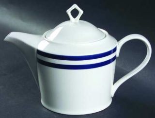 Mikasa Indigo Track Teapot & Lid, Fine China Dinnerware   Blue Strips Or Bands O