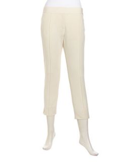 Creased Front Skinny Ankle Pants, Cream