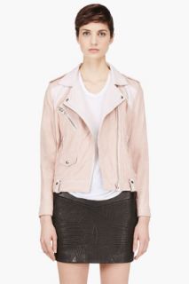 Iro Pink Distressed Suede Adila Biker Jacket