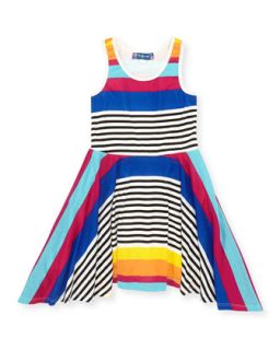 Mix Stripe Skater Dress, Blue/Multi, 12 14