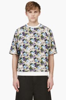 Msgm Blue And Purple Floral Short Sleeve Sweater