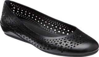 Womens ECCO Owando Laser Cut Ballerina   Black Soft Touch Casual Shoes