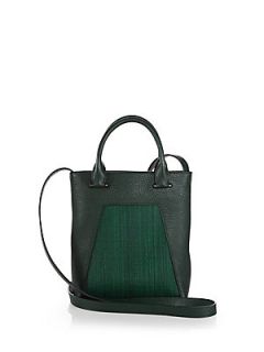 Akris Andy Extra Small Leather & Woven Horsehair Tote   Bottle Green