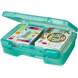 Art Bin Translucent Teal  Carrying Case (Translucent tealSliding latches and a durable molded handleUse your own lock in the designated spot to keep your items safeDimensions 3.5 inches high x 12 inches wide x 10 inches deep  )