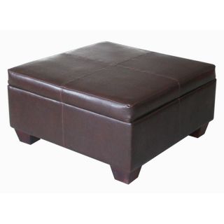 Espresso Synthetic Leather Square Storage Bench Ottoman Coffee Table