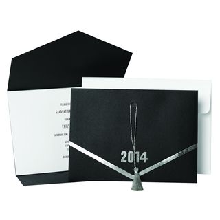 Graduation Folder Foil Invitation Kit (Black/ whiteMaterials PaperQuantity 20 invitations, 20 folders with tassels, 20 invitation envelopesDimensions 5.5 inches x 7.75 inchesFree printing templates availableAcid, lignin freeLaser and inkjet compatibleF