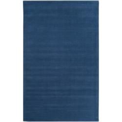 Hand crafted Solid Blue Causal Ridges Wool Rug (5 X 8)