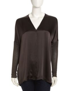 Mix Media Double V Neck Top, Forge