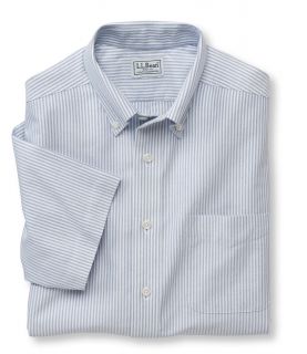 Wrinkle Resistant Classic Oxford Cloth Shirt, Traditional Fit Short Sleeve University Stripe