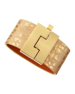 Jigsaw Wide Leather Bracelet, Golden Pebble