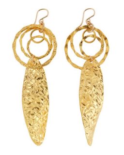 Hammered Gold Plate Tiered Circle Leaf Earrings
