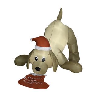 4 foot Animated Airblown Golden Retriever And Christmas Stocking Lawn Ornament