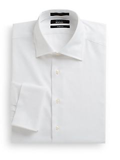 French Cuff Cotton Pique Dress Shirt/Slim Fit   White