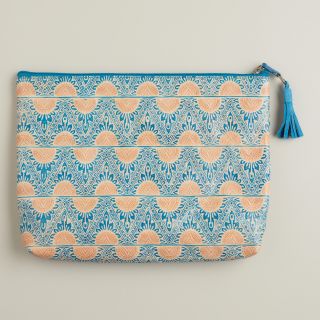 Blue Embossed Leather Clutch   World Market