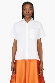 Carven White Cut_out Collar Blouse