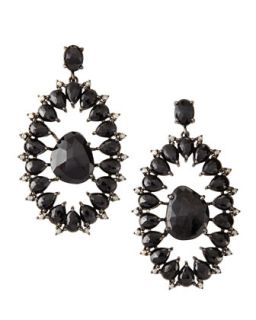 Black Spinel & Champagne Diamond Open Oval Drop Earrings