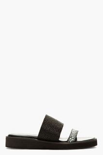 Helmut Lang Black And White Leather Pebble Schist Sandals