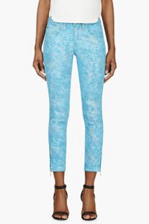 Roseanna Aqua Blue Mottled Print Textured Trousers