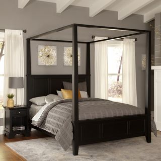 Bedford King Canopy Bed And Night Stand (BlackMaterials Hardwood solids and engineered woodFinish BlackBed dimensions 81.25 inches high x 79.5 inches wide x 88 inches deepNight stand dimensions 24 inches high x 18 inches wide x 16 inches deepNumber of