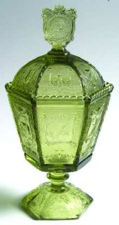 Imperial Glass Ohio Zodiac Verde Green Candy Dish with Lid   Stem #1590,Verde Gr