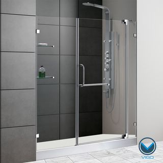 Vigo 60 inch Frameless Shower Door (ClearDimensions 72 inches high x 60 inches wideDoor size 71 inches high x 28.75 inches wide x 0.25 inches depthFixed panel size 72 inches high x 7.875 inches wideSide panel size 72 inches high x 24 inches wideMateri