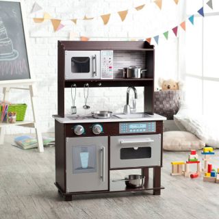 KidKraft Espresso Toddler Play Kitchen with Metal Accessory Set Dark Brown  