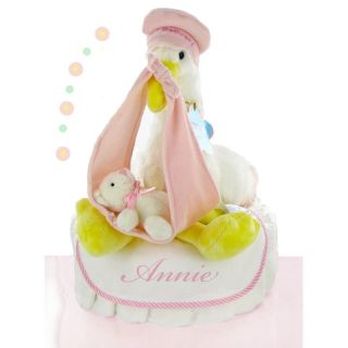 Cashmere Bunny Personalized Stork Nest One Tier Diaper Cake   Girl Multicolor  