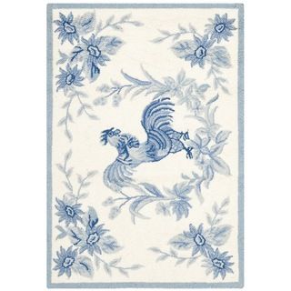 Hand hooked Hens Beige/ Blue Wool Rug (18 X 26)