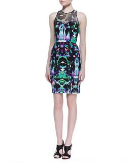 Womens Mesh Top Graphic Orchid Print Dress, Multicolor   Milly