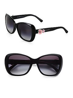 Dolce & Gabbana Oversized Flowered Square Sunglasses   Black