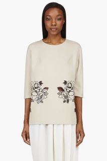 Carven Beige Cut_out Floral Embroidery T_shirt