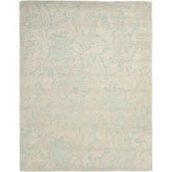 Handmade Bliss Beige/ Blue New Zealand Wool Rug (76 X 96)