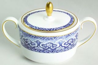 Ralph Lauren Empire Sugar Bowl & Lid, Fine China Dinnerware   Blue/White Border