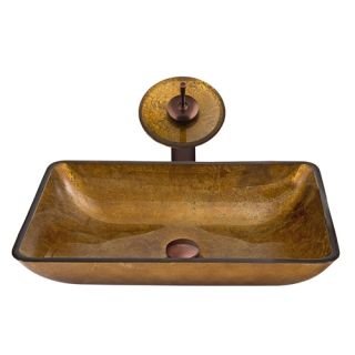 Vigo Industries VGT009RBRCT Bathroom Sink, Rectangular Copper Glass Vessel Sink amp; Waterfall Faucet Set Oil Rubbed Bronze
