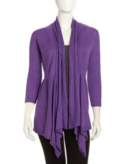 Open Front Synched Waffle Knit Cardigan, Delphinium
