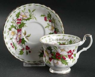Royal Albert Flower Of The Month (Newer, Montrose) Footed Cup & Saucer Set, Fine