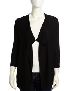Ribbed Open Front Cardigan, Black