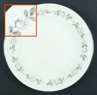 Noritake Lillian Dinner Plate, Fine China Dinnerware   Pink/White Roses,Gray Lea