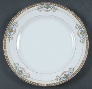 Noritake Atlanta Luncheon Plate, Fine China Dinnerware   Gray & Tan Band,Pink Fl