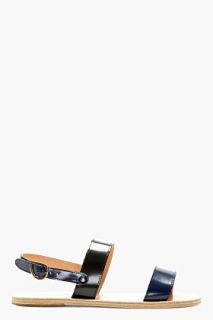 Carven Black And Navy Leather Sandals
