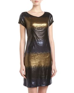 Ombre Sequined Shift Dress, Navy Multi