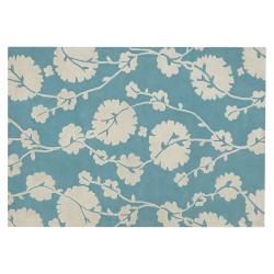 Amy Butler Blue Floral Hand tufted New Zealand Wool Rug (5 X 76)