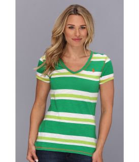 U.S. Polo Assn Striped V Neck Slub Tee Womens T Shirt (Green)